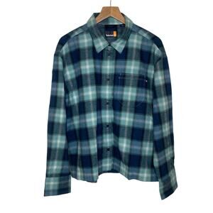 Timberland Plaid Oversized Flannel Button Front Top Shirt Women’s Medium Blue